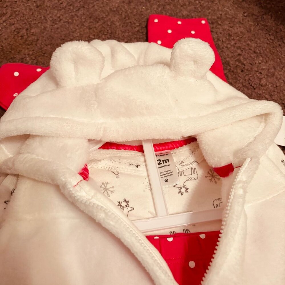 Carter’s Baby Girl 3-Piece Fleece Vest Outfit Red Polka Dot 12M - Picture 4 of 8